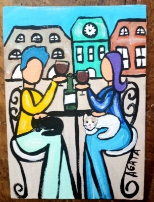 two friends and wine by Artist Agata Zaborowski