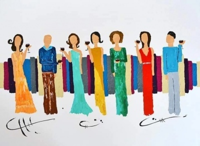 painting women with wine