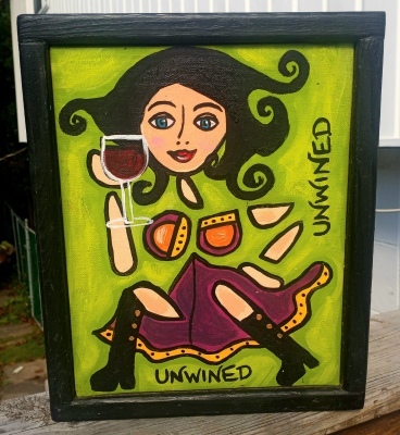 Paint of woman with glass of wine