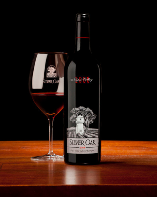 Silver Oak bottle of wine and glass of wine