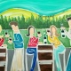 artist painting of people enjoying wine outdoors